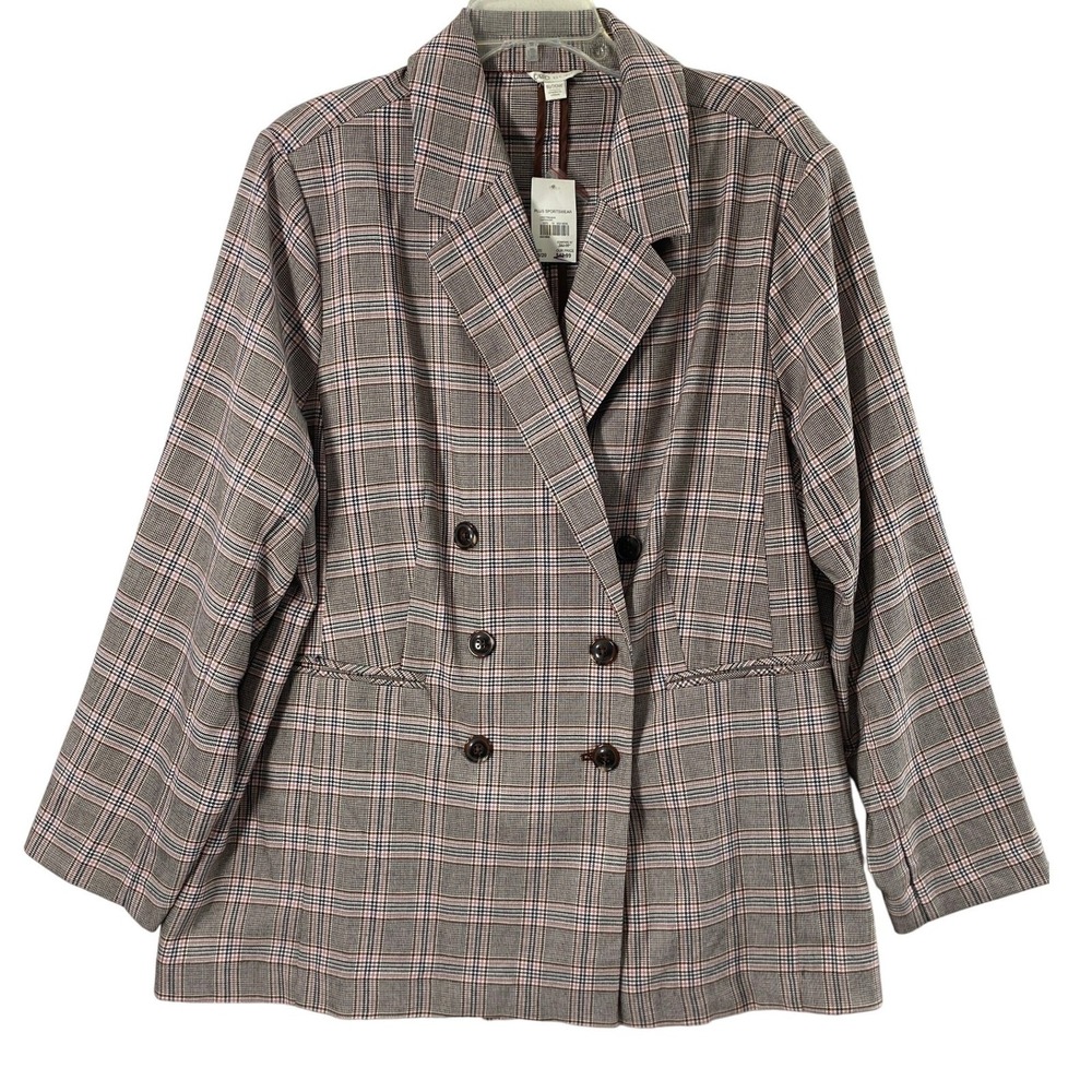 Cato Blazer Womens 18/20W Plaid Double Breasted Jacket Academia Office Layer